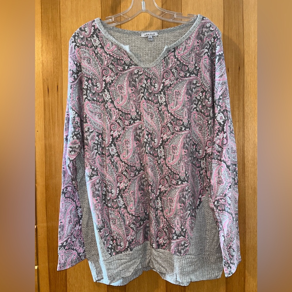 White Birch Pink and Gray Paisley Top